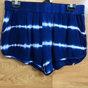 Double Zero Size Large Tie Dye Navy Blue & White Pull On Shorts w/Stretc…